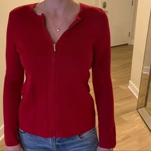 Talbots red sweater with gold zipper